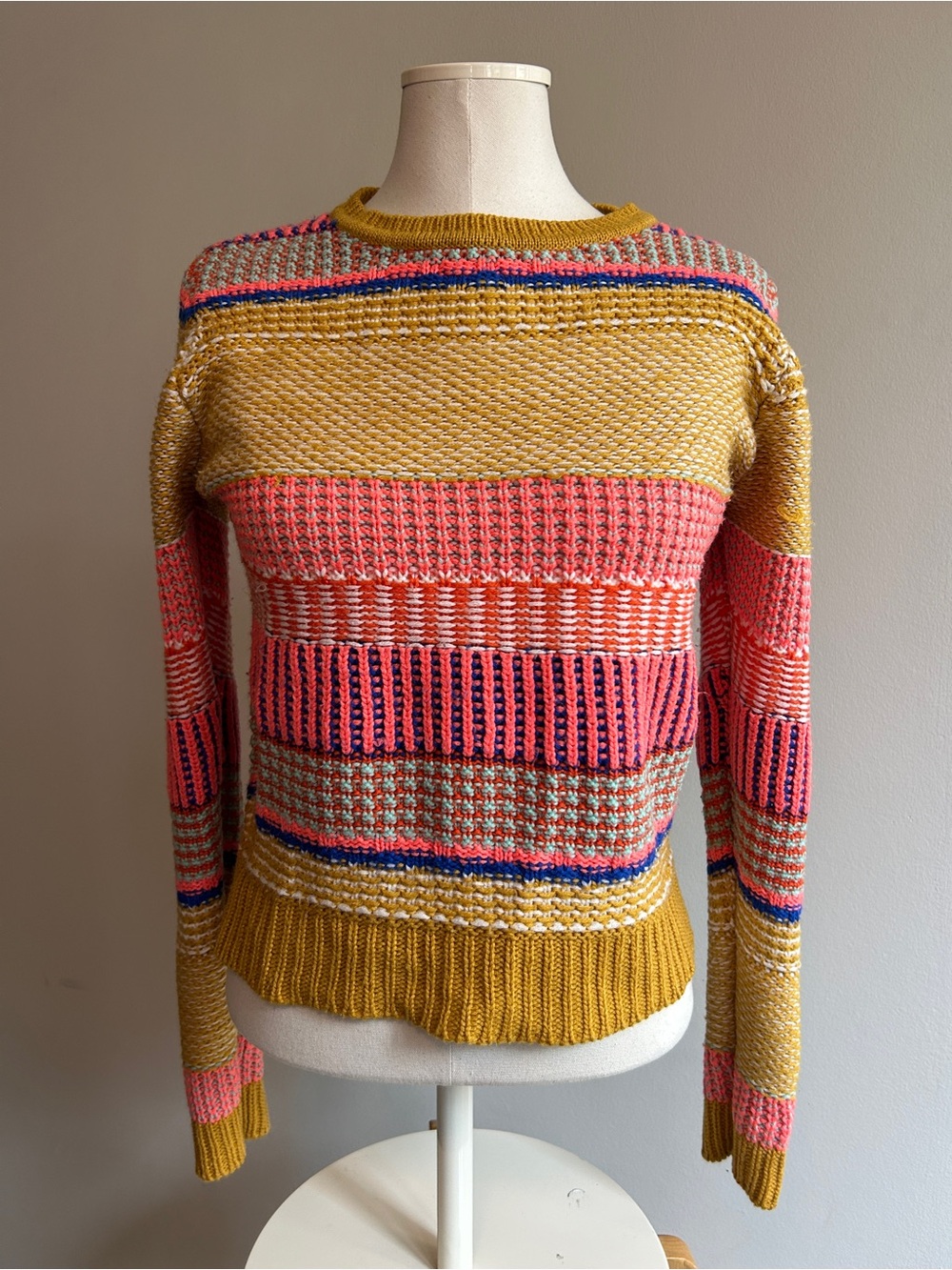 Colorful Knit Sweater - Mustard & Pink Stripe